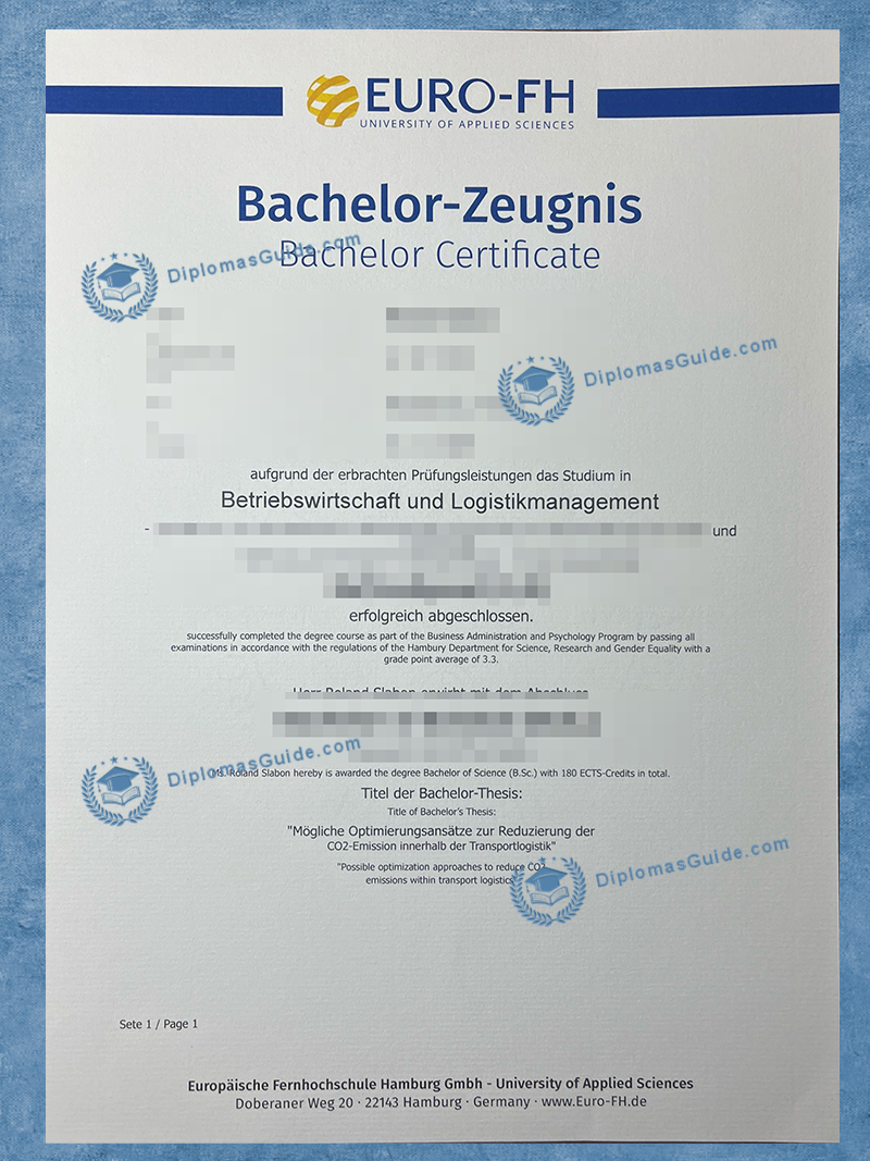 汉堡欧洲远程大学文凭 Europäische Fernhochschule Hamburg-Euro-FH Degree