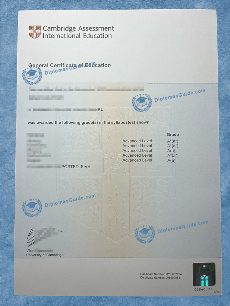 剑桥教育证书,  Cambridge GCE A level Certificate