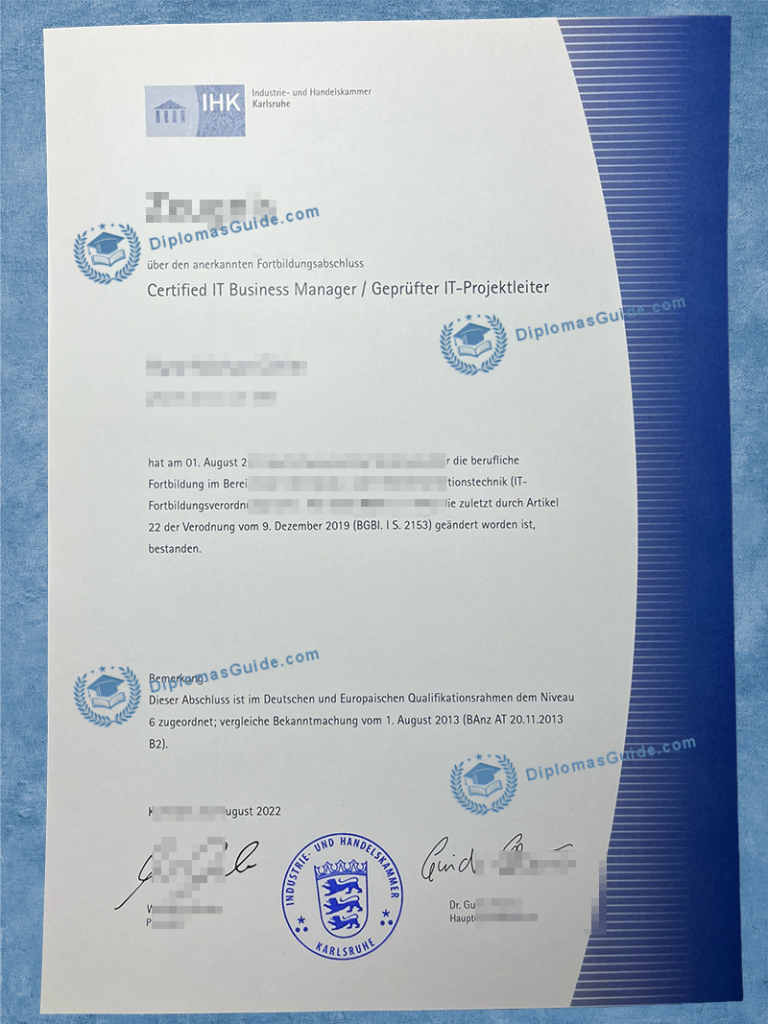 卡尔斯鲁厄工商会文凭 Industrie-und Handelskammer Karlsruhe IHK Degree