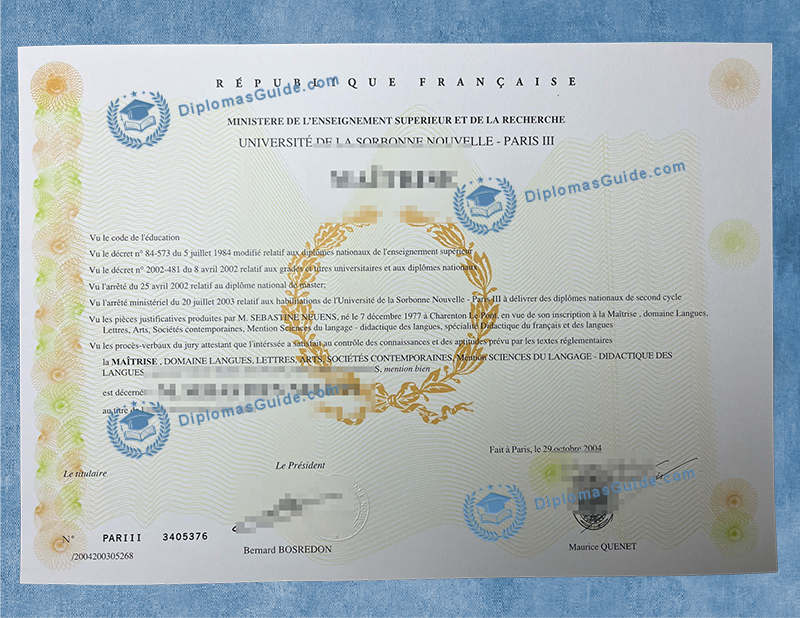 巴黎第三大学文凭 , Université Sorbonne Nouvelle-Paris 3