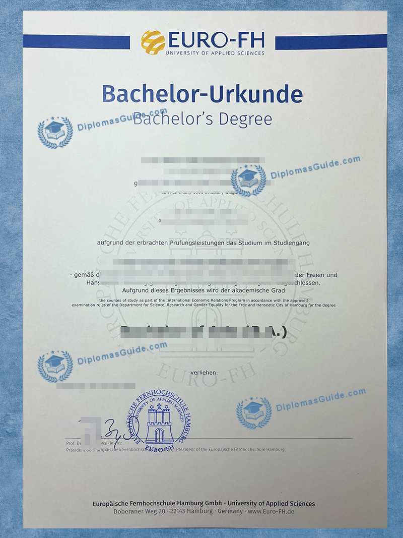 汉堡欧洲远程教育大学文凭 European Distance University Hamburg Euro FH degree