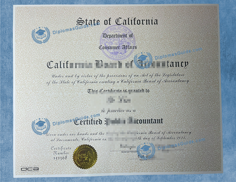 加利福尼亚州注册会计师证书 California CPA Certificate