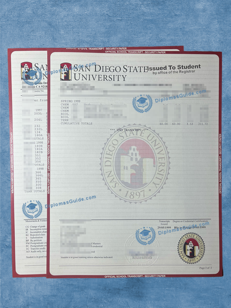 圣地亚哥州立大学成绩单 San Diego State University Transcript